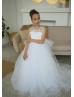 White Lace Tulle Flower Girl Dress With Big Bow